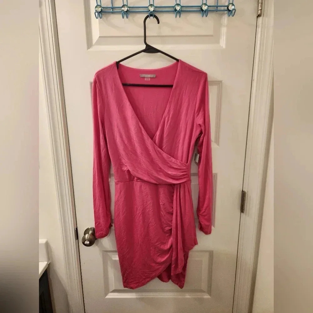 Womens Pink Tart Size S Mini Dress V Neck Long Sleeve #S516